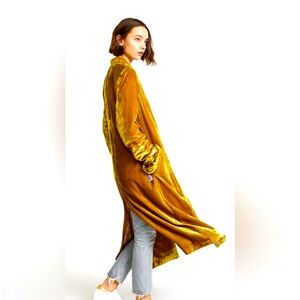 FREE PEOPLE Dhalia Velvet Duster Coat Gold